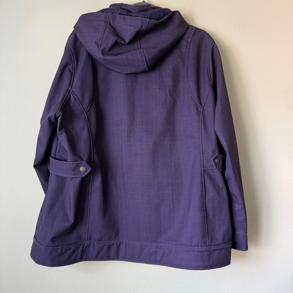 Free Country Womens 2X Purple Hooded Softshell Jacket Faux Fur Fleece Lined Zip - Picture 2 of 6